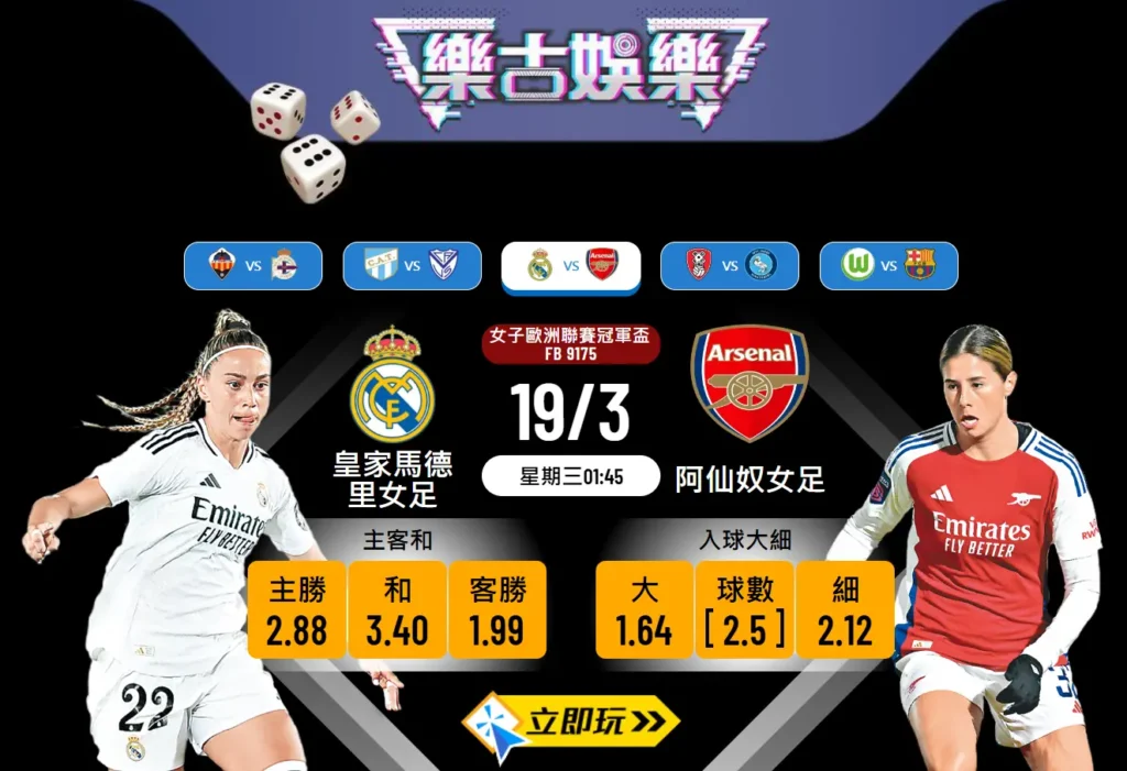 女子歐聯⚽️皇馬女足 對 阿仙奴女足 – 樂古波膽專業推介及賽事分析