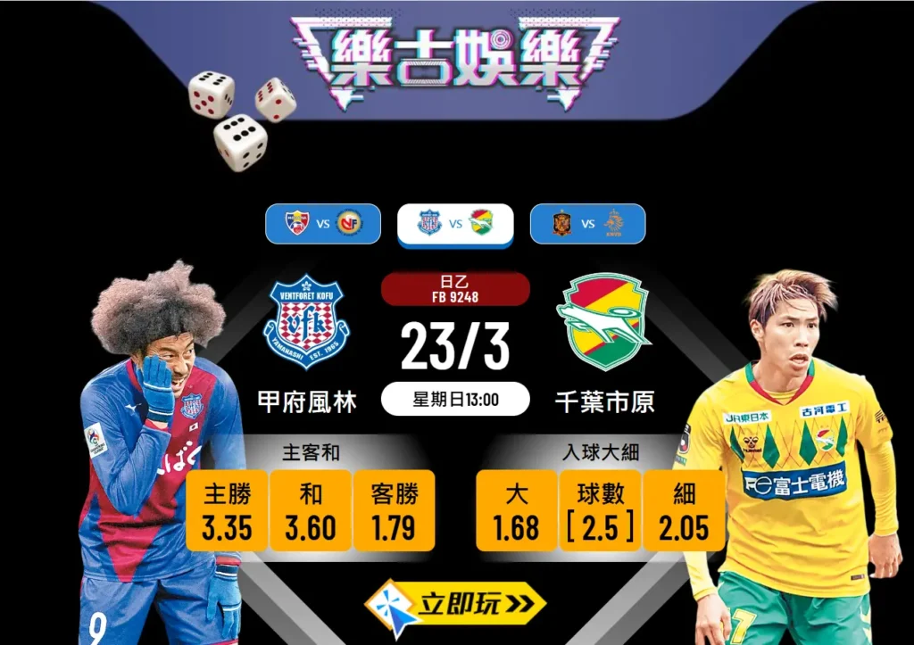 日乙激戰！甲府風林 vs 千葉市原 – 樂古波膽精準推介 ⚽🔥