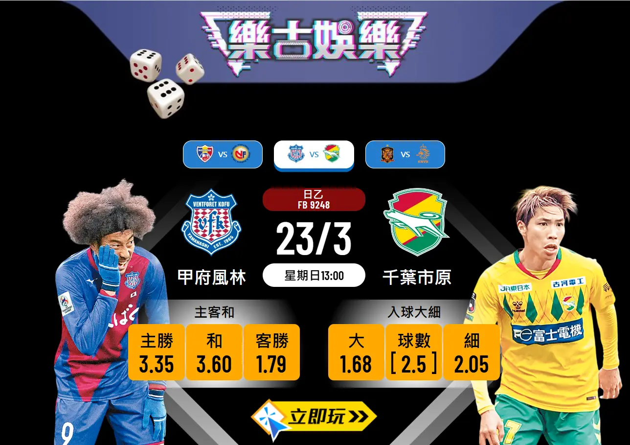 日乙激戰！甲府風林 vs 千葉市原 – 樂古波膽精準推介 ⚽🔥