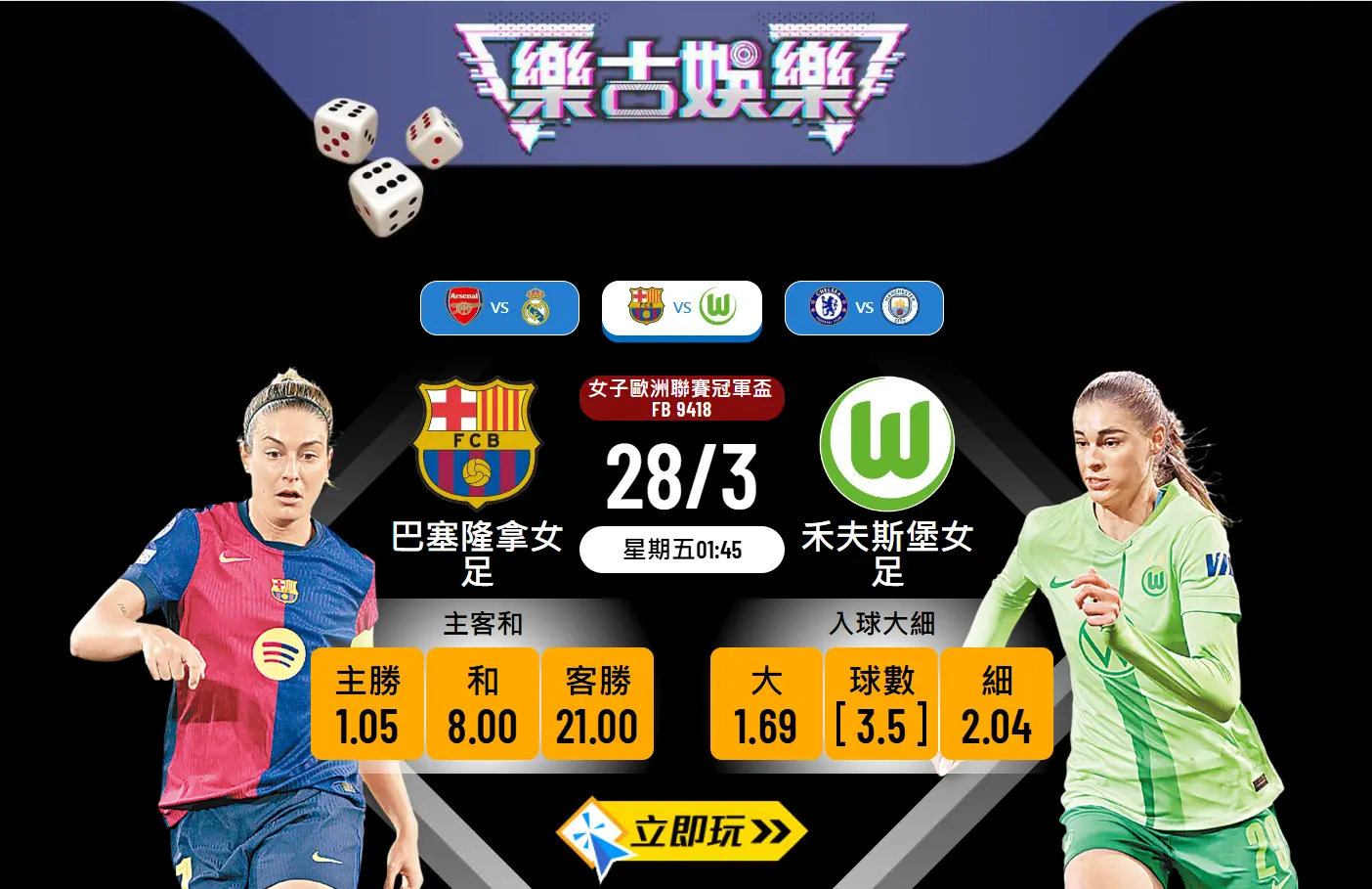 女子歐聯8強預測 | 巴塞隆拿女足 vs 禾夫斯堡女足 | 波膽大比分推介