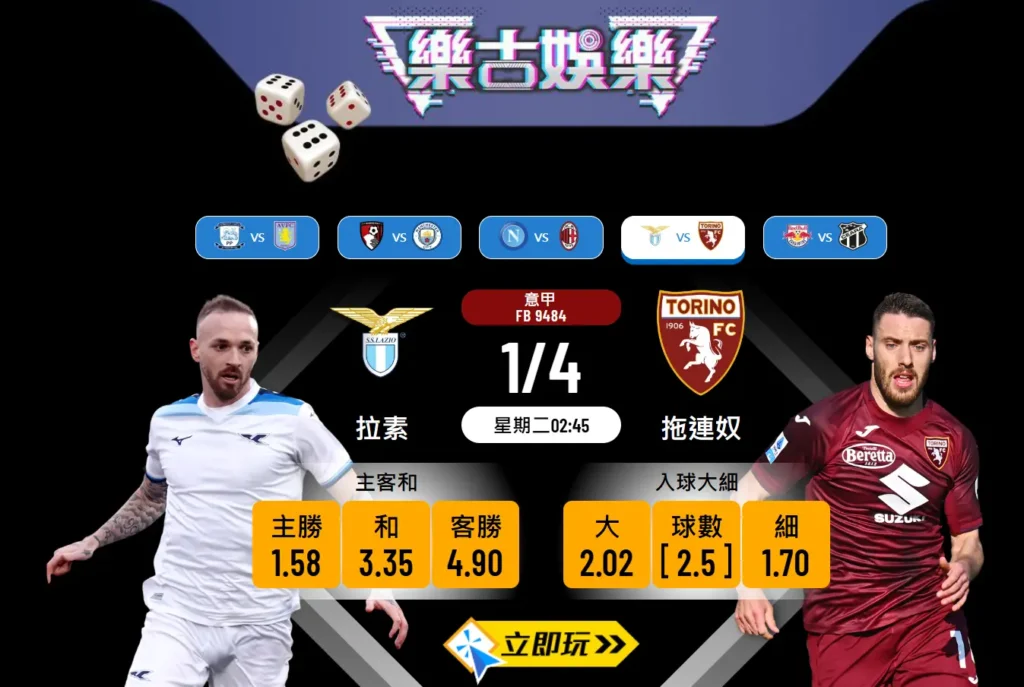 意甲激戰🔥拉素對拖連奴 – 樂古波膽專業推介⚽