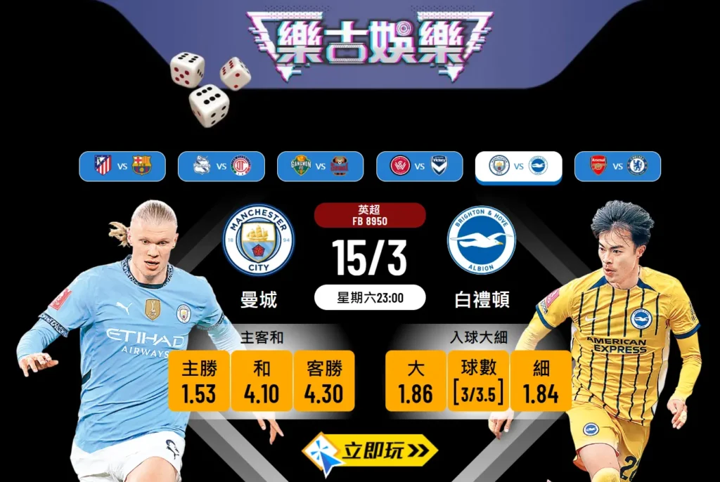 樂古波膽推介🔥曼城對白禮頓⚽️ 附詳細數據及陣容分析
