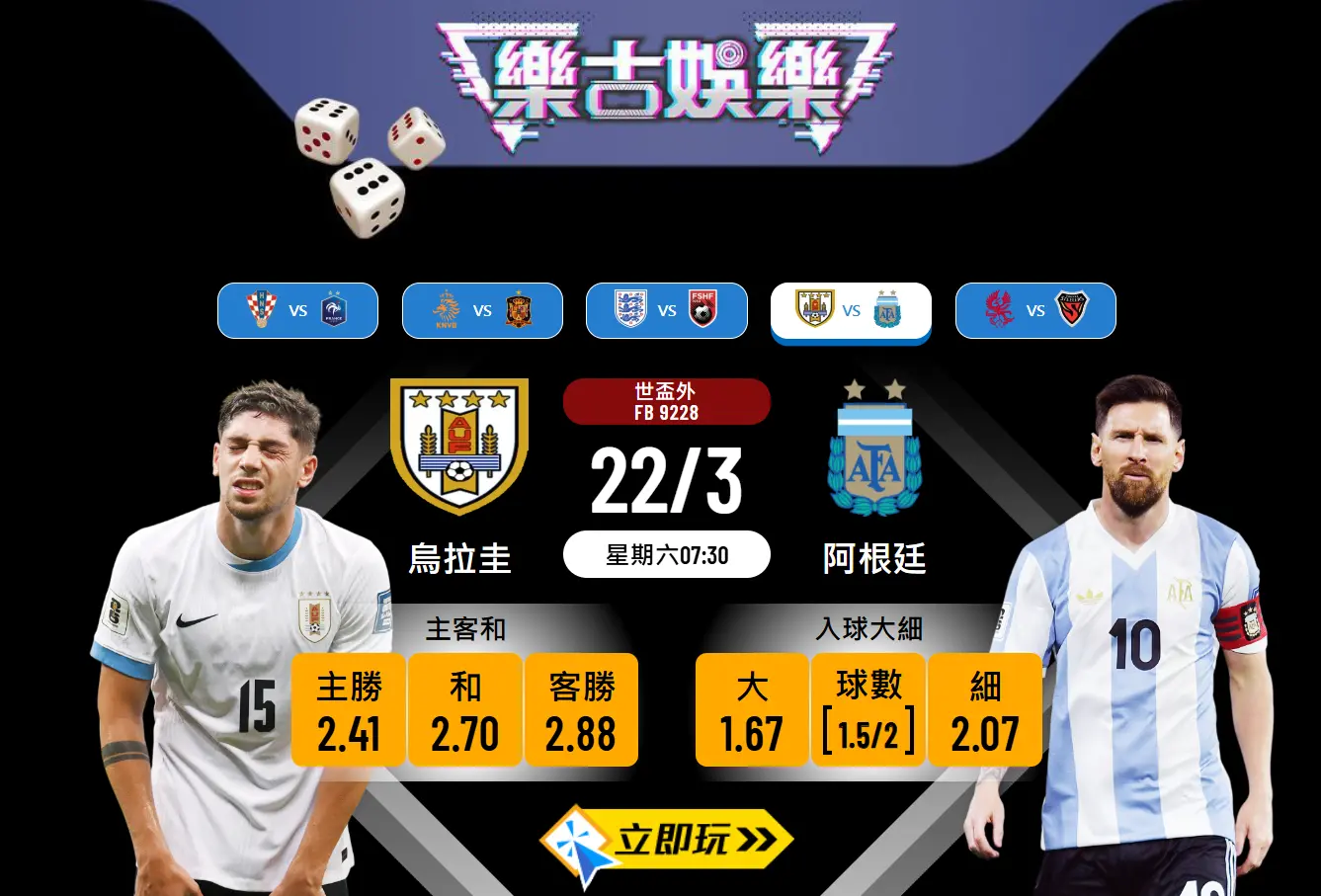 世盃外🔥烏拉圭 對 阿根廷⚽️ 樂古波膽推介及賽事分析
