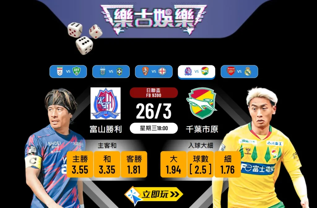 日聯盃波膽推介：富山勝利 vs 千葉市原 – 千葉市原客場強勢，力擒富山勝利！