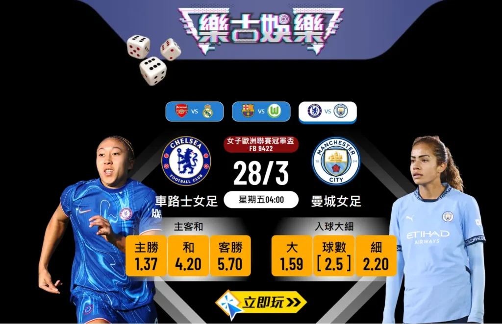 ⚽️ 女子歐聯8強 – 車路士女足 對 曼城女足 – 樂古波膽推介 🏆