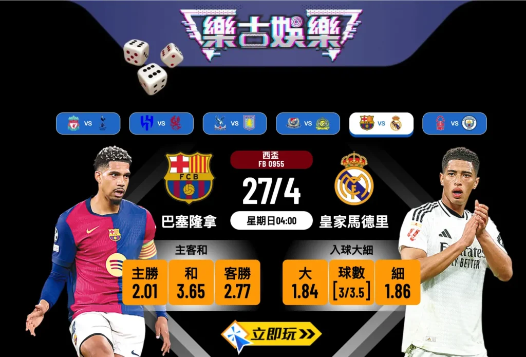 巴塞隆拿 vs 皇家馬德里波膽推介：決戰西盃決賽入球分析與專業建議（含4個熱門波膽）