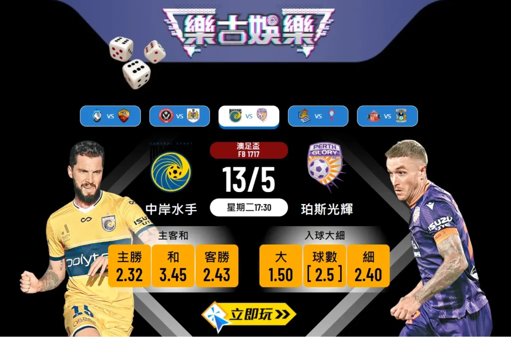 中岸水手 vs 珀斯光輝｜澳足盃波膽分析：三大數據揭示入球熱度
