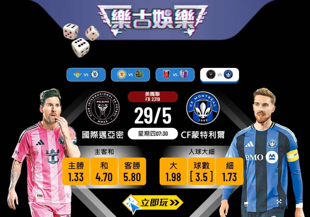 國際邁亞密 vs CF蒙特利爾：5大關鍵數據與波膽預測