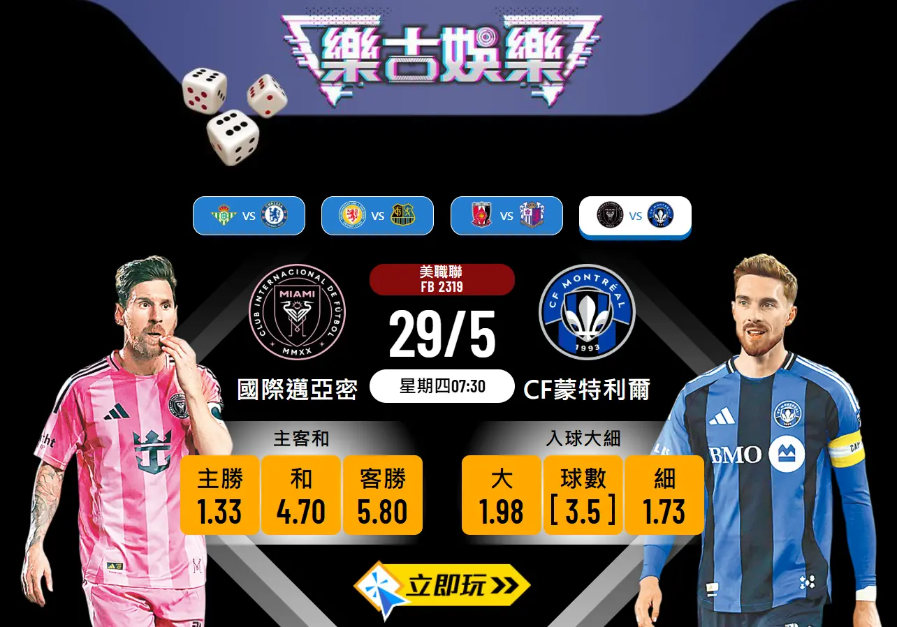 國際邁亞密 vs CF蒙特利爾：5大關鍵數據與波膽預測