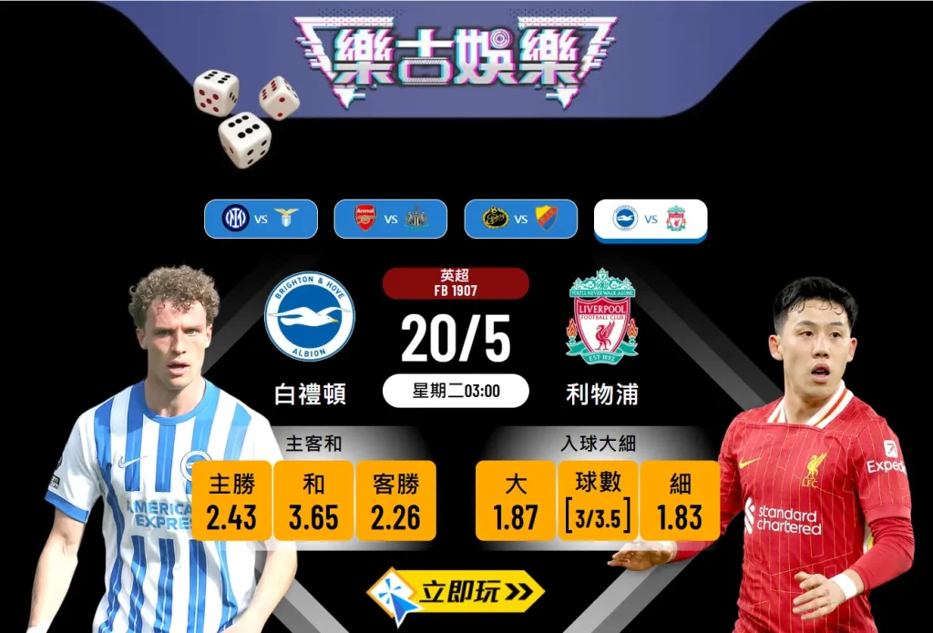 白禮頓 vs 利物浦波膽精選推介2025：數據分析與進取玩法