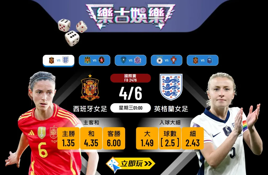 西班牙女足 vs 英格蘭女足：3個不可錯過的波膽推介與分析