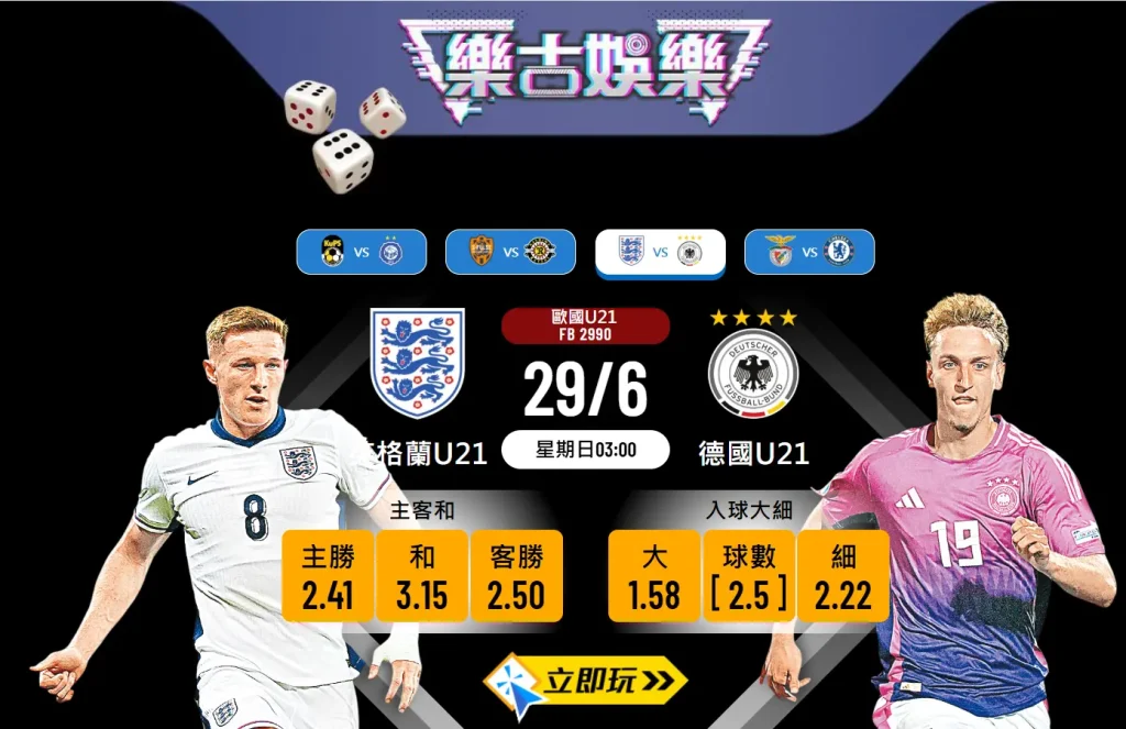 U21歐國盃決賽前瞻：英格蘭U21 vs 德國U21 5大關鍵數據分析