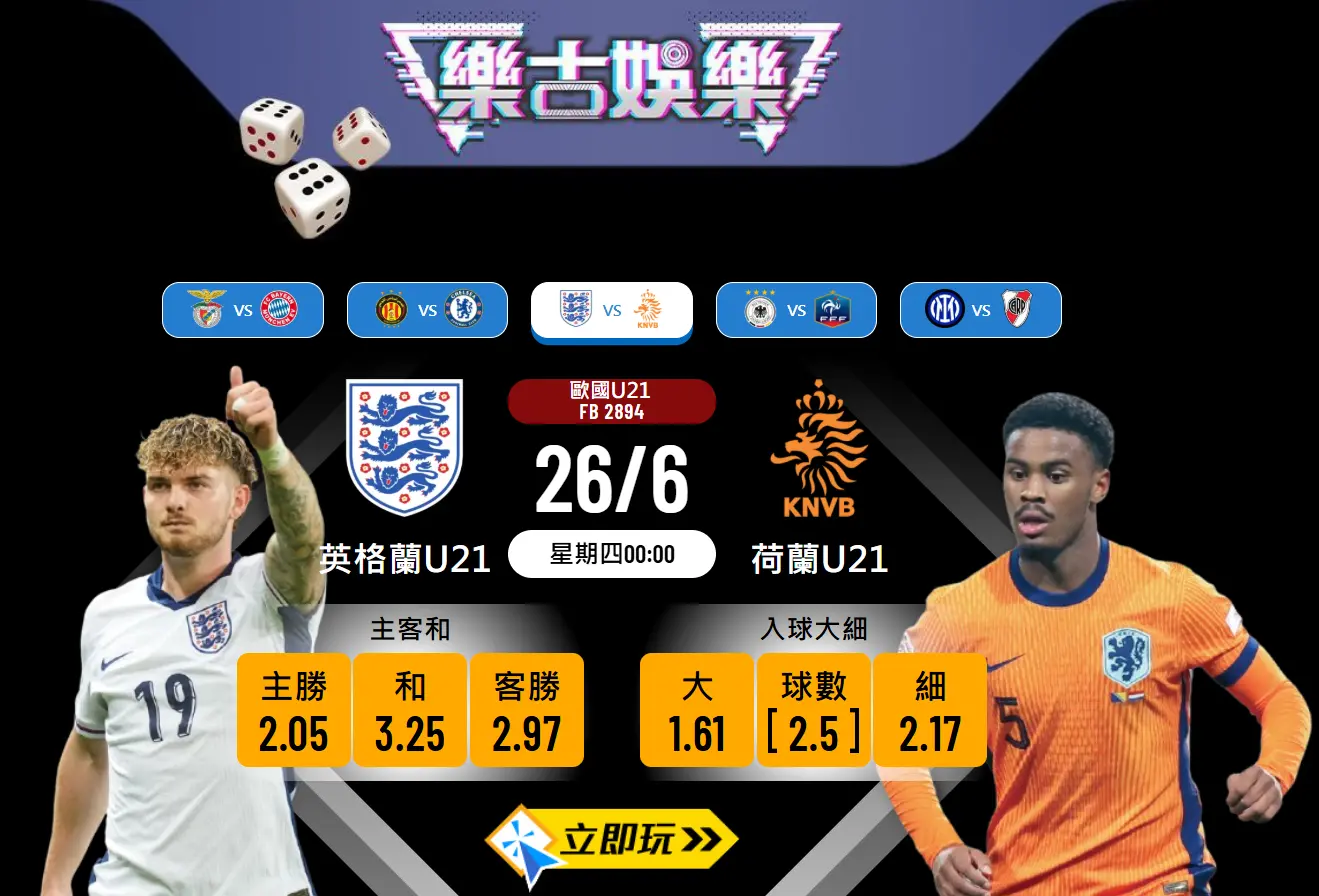 U21歐國盃4強激戰：英格蘭U21 vs 荷蘭U21 3大入球數據分析