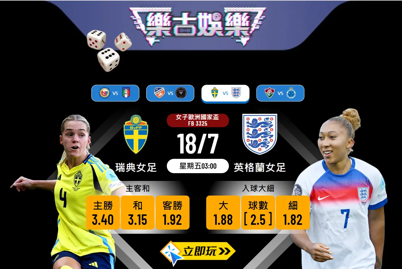 瑞典女足 vs 英格蘭女足：2025女子歐國盃8強波膽推介與賠率全解析（含數據分析）