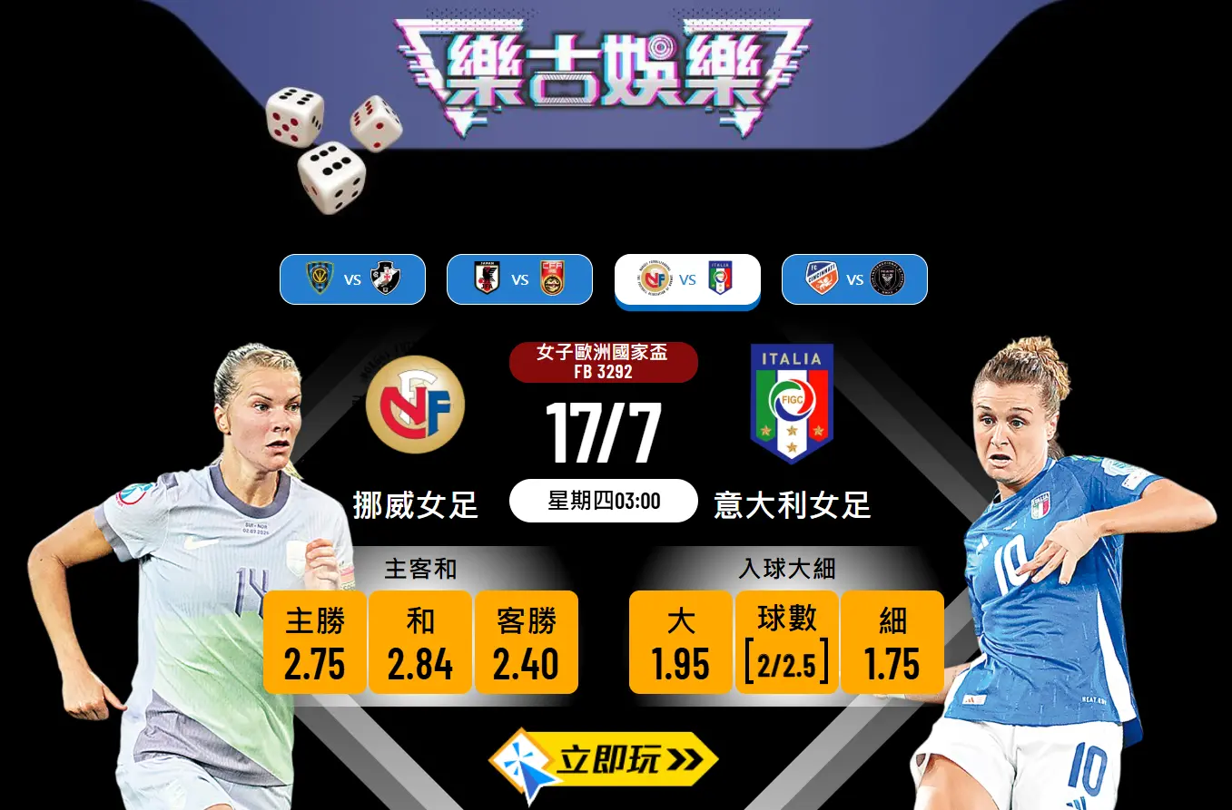 女子歐國盃8強激戰：挪威女足 vs 意大利女足 3大核心看點與波膽預測