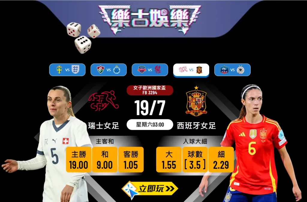 2025女子歐洲盃8強前瞻：瑞士女足 vs 西班牙女足 深度分析及4大波膽預測