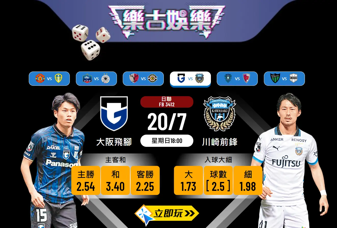 2025日聯焦點戰：大阪飛腳 vs 川崎前鋒 深度賽前分析與波膽預測
