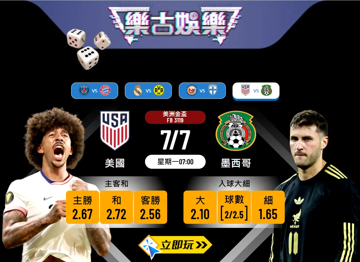 美洲金盃決賽前瞻：美國 vs 墨西哥 3大關鍵數據拆解