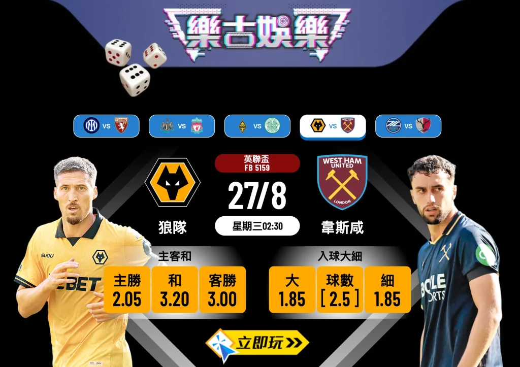英聯盃前瞻：狼隊 vs 韋斯咸 3大看點及波膽預測