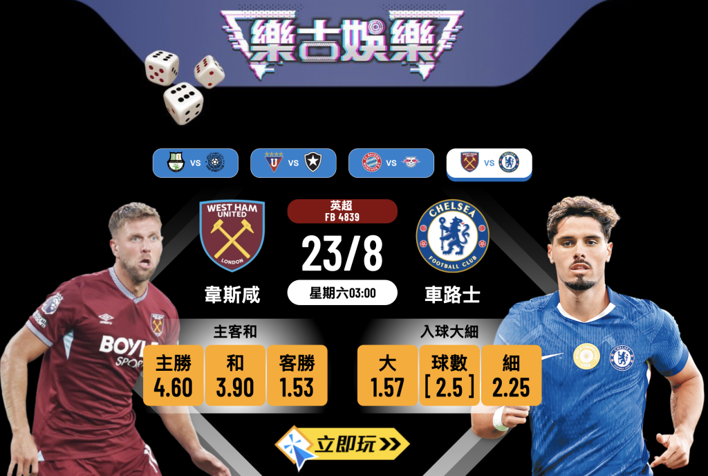 英超前瞻：韋斯咸 vs 車路士 3 大焦點與賽果預測
