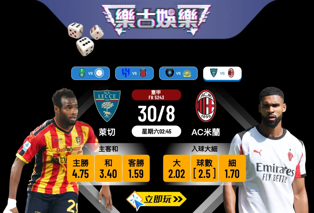 意甲前瞻2025：萊切 vs AC米蘭 精準波膽預測及賽事分析