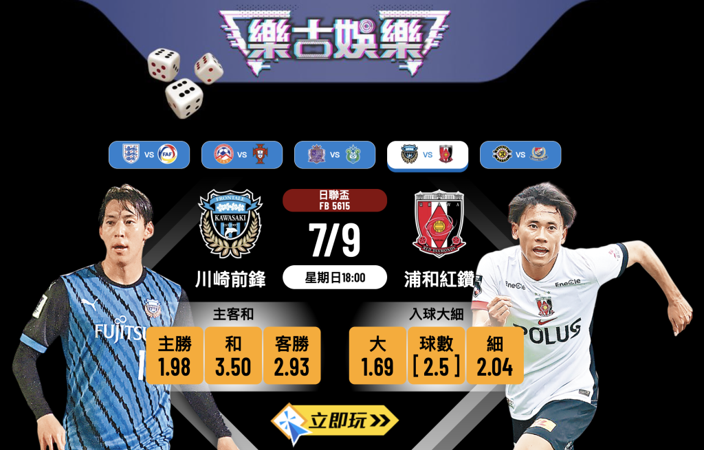 日聯盃8強大激鬥：川崎前鋒 vs 浦和紅鑽 入球騷預測