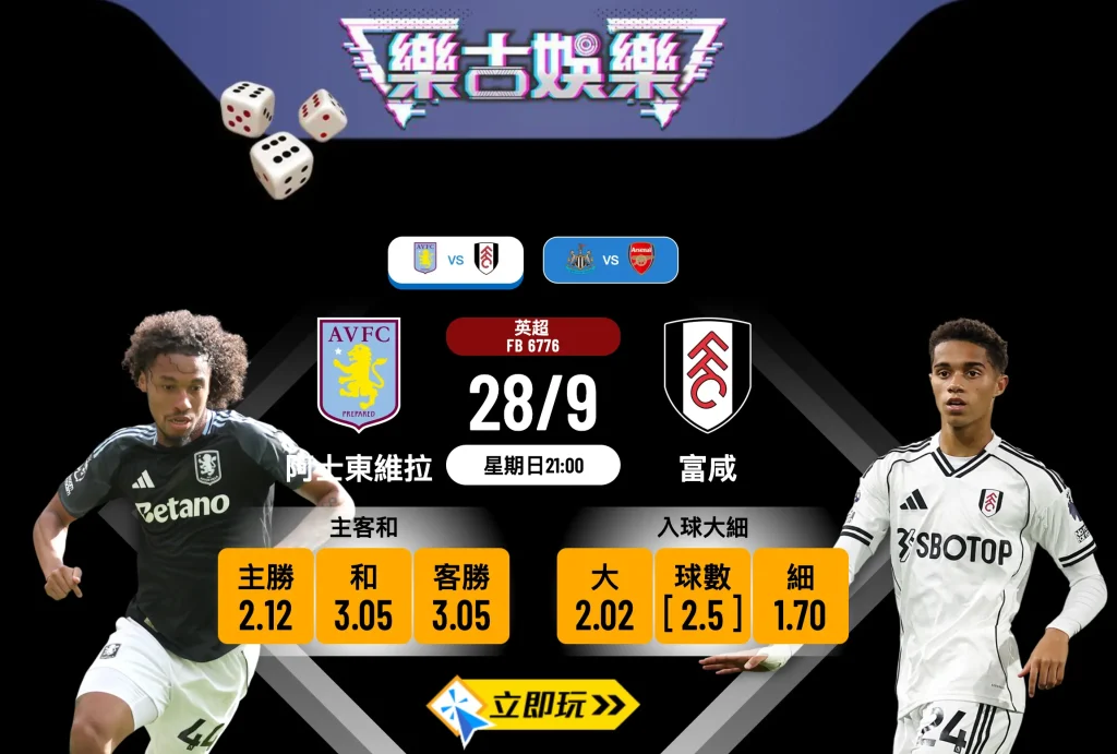 英超前瞻分析28/9：阿士東維拉 vs 富咸 6連勝往績能否再續？