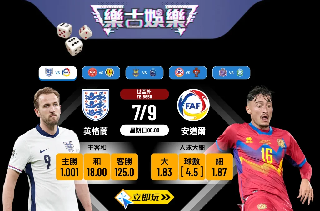 世盃外焦點對決：英格蘭 vs 安道爾 4大核心數據與波膽深度剖析