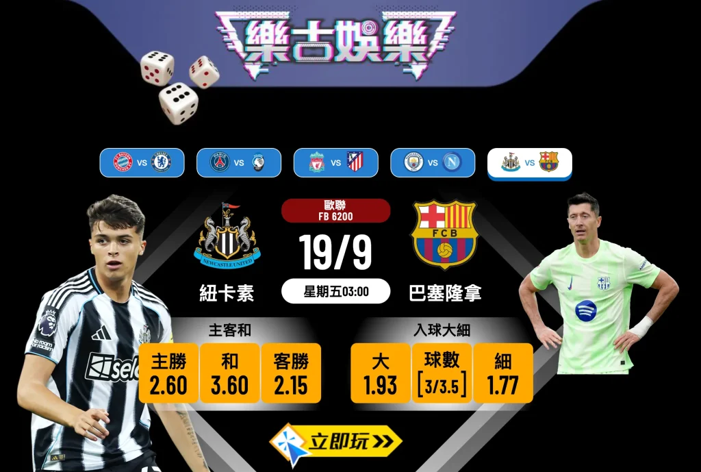 歐聯前瞻2025：紐卡素 vs 巴塞隆拿 聖占士公園入球騷重現？