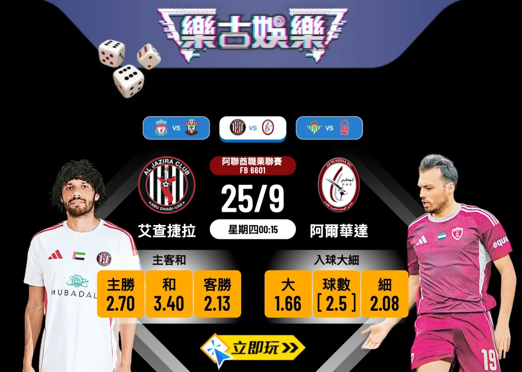 阿聯酋職聯賽前瞻：艾查捷拉 vs 阿爾華達 4大入球數據剖析