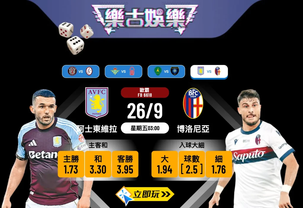 歐霸盃前瞻：阿士東維拉 vs 博洛尼亞 2大攻力疲弱球隊的對決