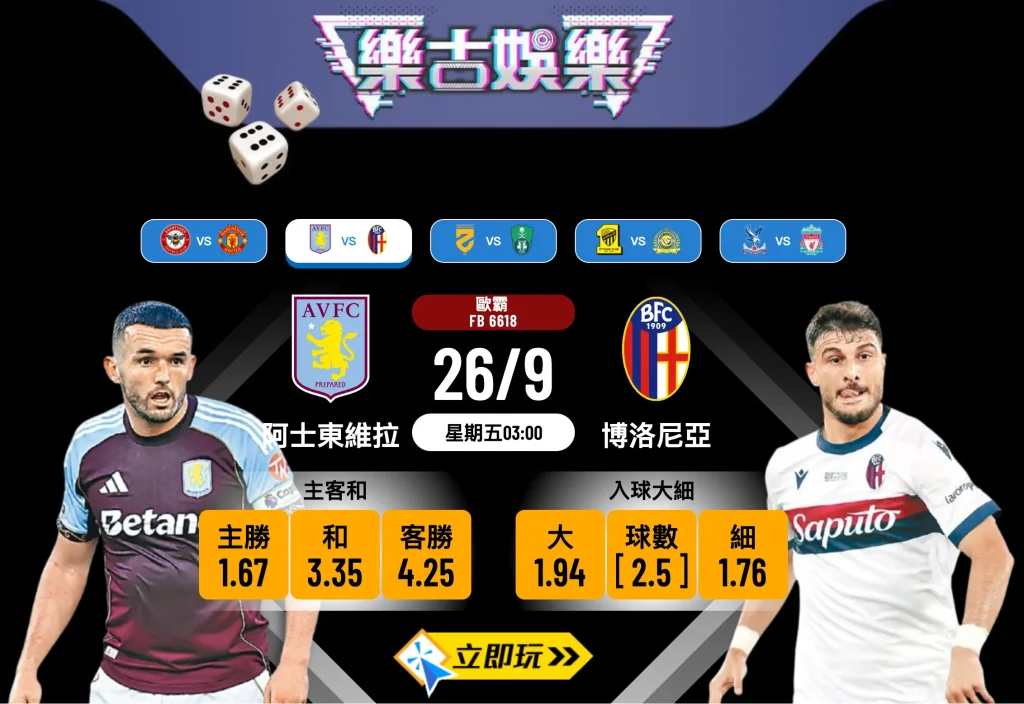 【歐霸盃前瞻】阿士東維拉 vs 博洛尼亞 3大入球荒數據揭示悶戰玄機