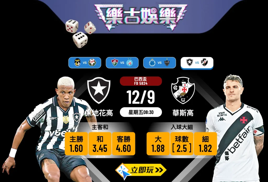 巴西盃2025前瞻：保地花高 vs 華斯高 數據拆解及心水推介
