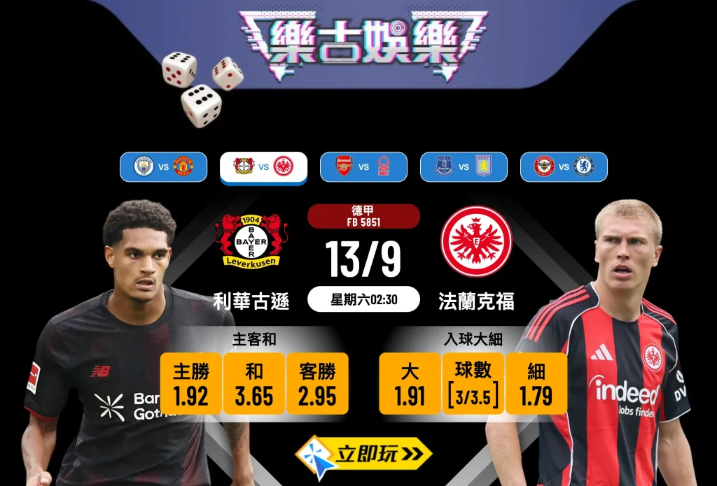 德甲前瞻2025：利華古遜 vs 法蘭克福 數據拆解及波膽預測