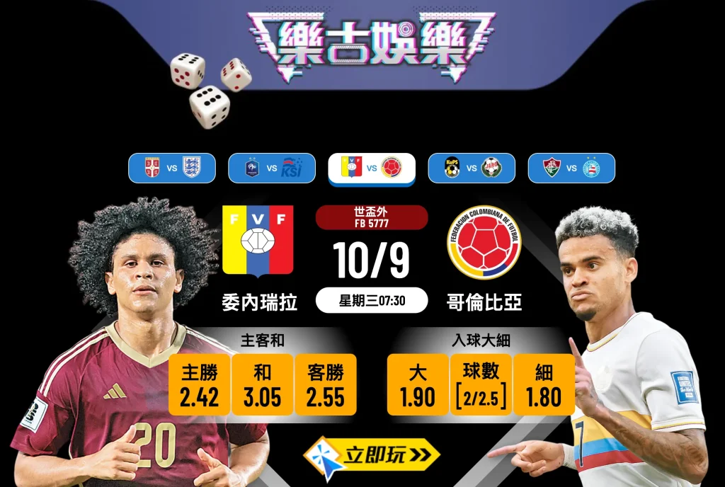 世盃外前瞻：委內瑞拉 vs 哥倫比亞 4大關鍵數據揭示穩勝格局