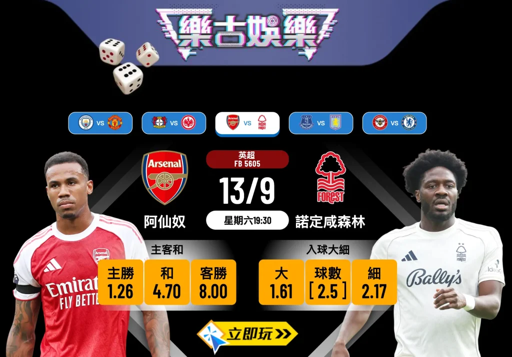英超前瞻分析：阿仙奴 vs 諾定咸森林 3大關鍵因素預測