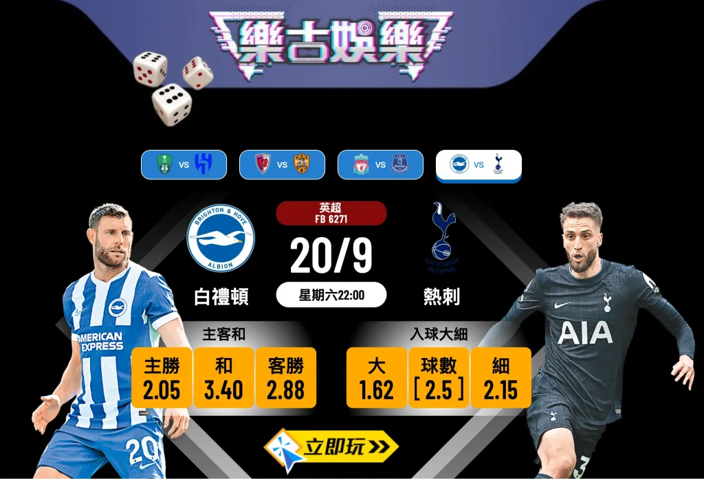 英超前瞻2025：白禮頓 vs 熱刺 賽事分析及波膽預測