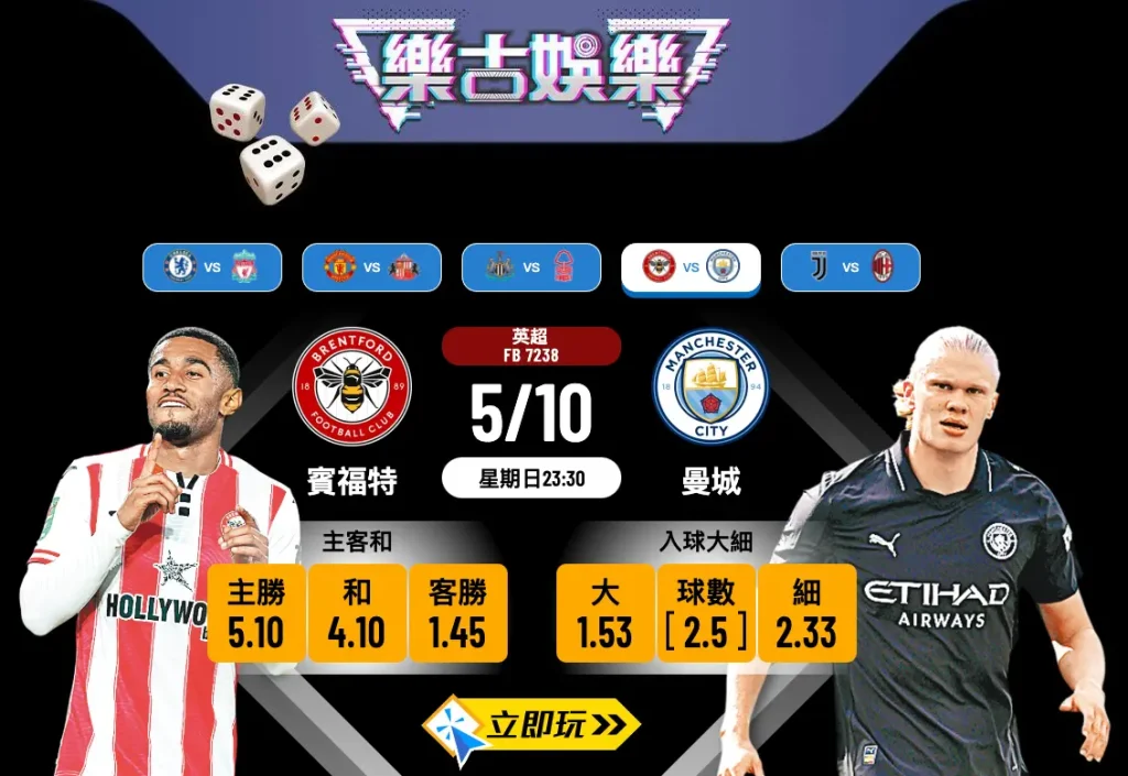 英超前瞻3大焦點：賓福特 vs 曼城 波膽推介及賽事預測