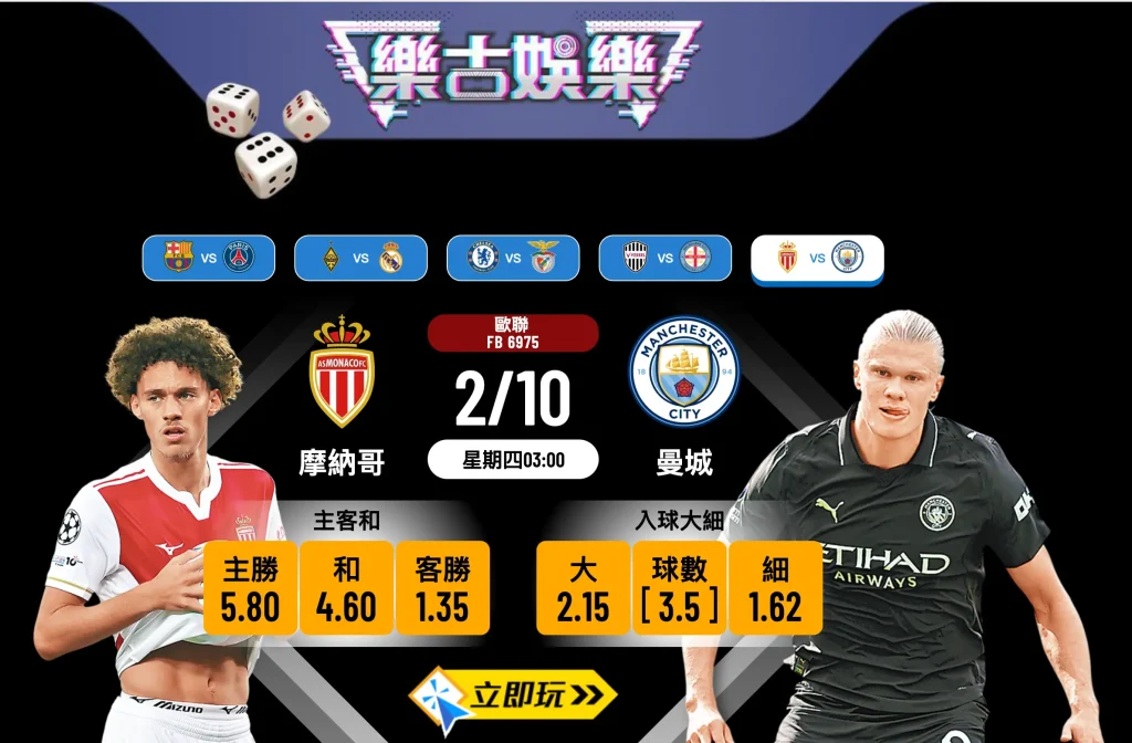 歐聯前瞻：摩納哥 vs 曼城 2大數據揭示入球騷玄機