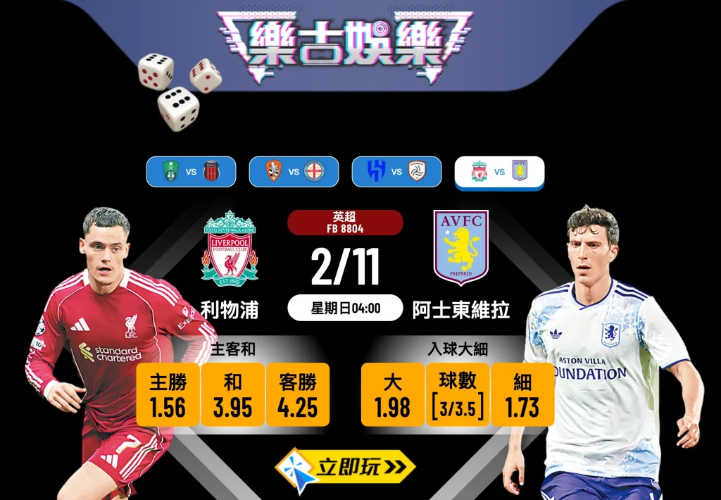 英超前瞻：利物浦 vs 阿士東維拉 4大看點與波膽分析