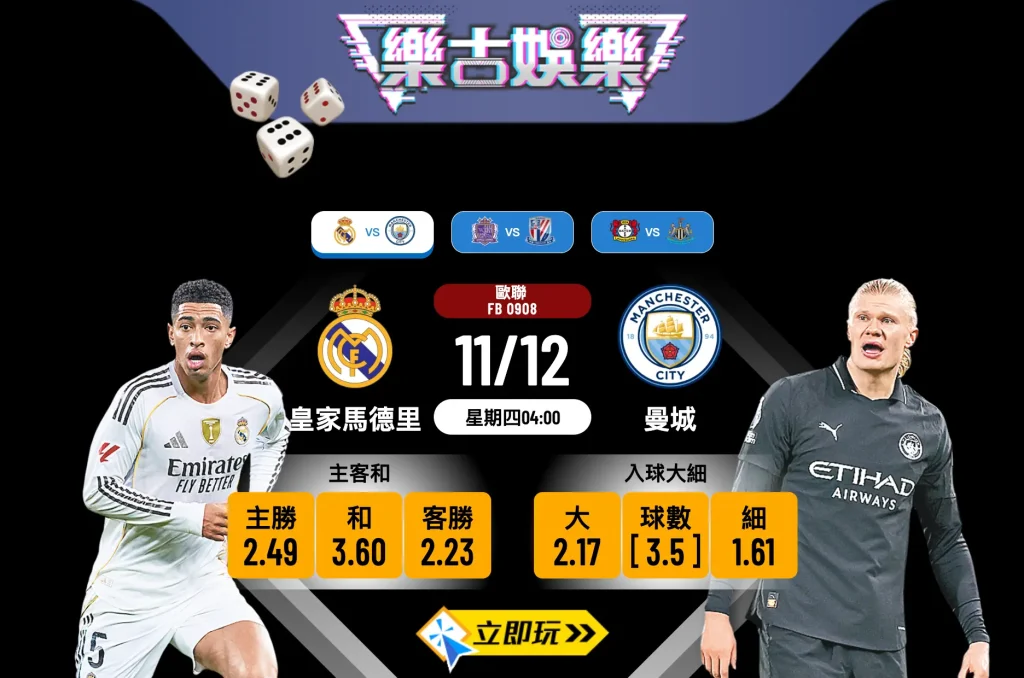 歐聯焦點戰：皇家馬德里 vs 曼城 3大入球數據分析及波膽推介