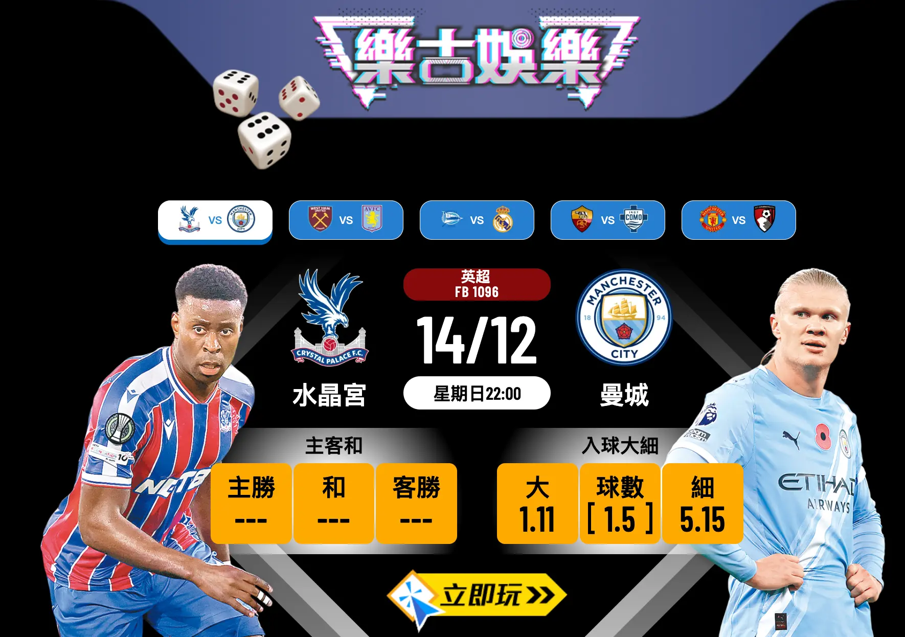 水晶宮 vs 曼城 波膽推介：英超前列激戰 3.5球大盤你要識揀！