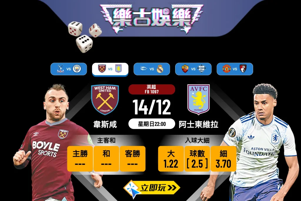 韋斯咸 VS 阿士東維拉預測：英超搶分大戰，維拉強勢有力反客為主？5大關鍵分析