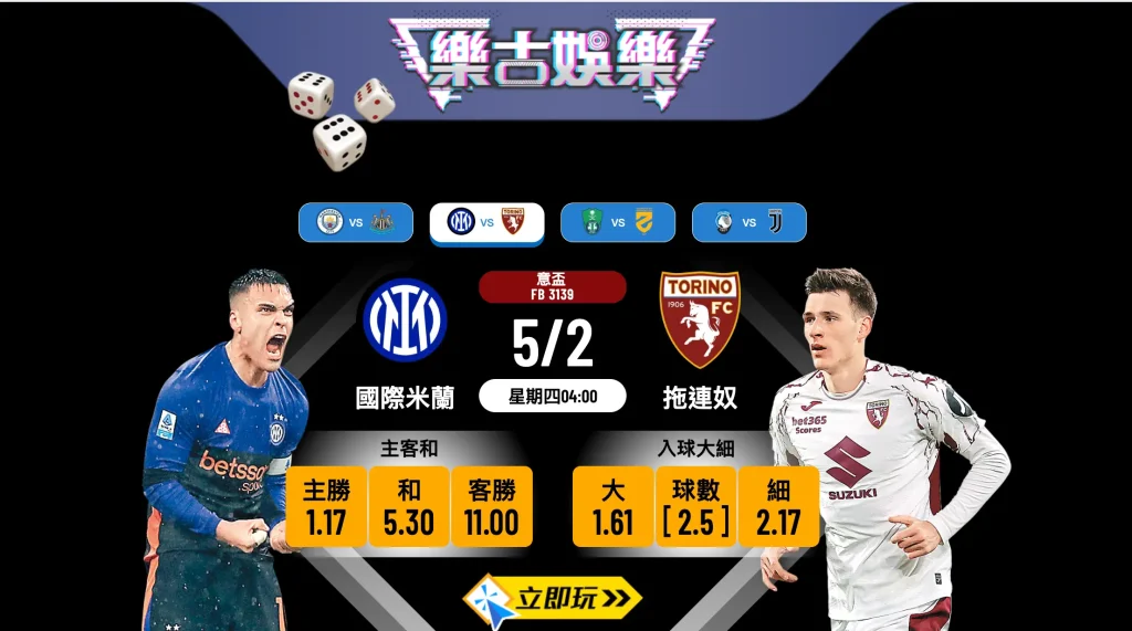 國際米蘭 vs 拖連奴：意盃強勢出擊 樂古娛樂波膽推介重心