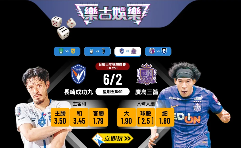 【樂古娛樂波膽推介】日職開鑼焦點戰：長崎成功丸 VS 廣島三箭 ⚽🔥