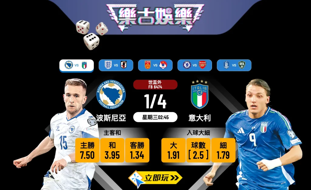 【樂古娛樂波膽推介】波斯尼亞 VS 意大利 世盃外圍賽生死戰，意軍誓破宿命！