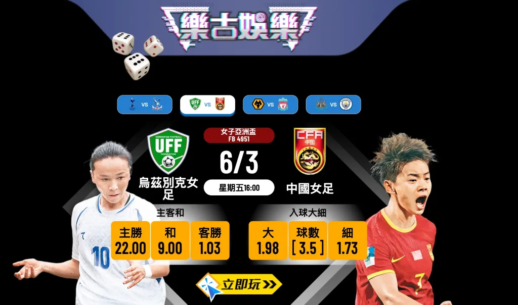 ⚽ 2026女子亞洲盃B組必睇：主隊烏茲別克女足對客隊中國女足，讓4球波膽推介！🔥