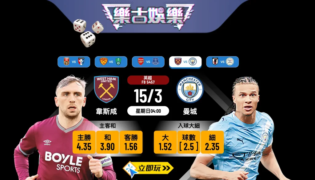 韋斯咸 vs 曼城 — 樂古娛樂波膽推介
