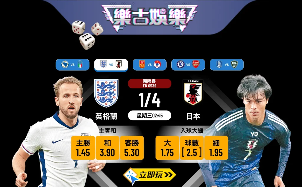 【樂古娛樂波膽推介】英格蘭 vs 日本 國際賽前瞻：杜曹強陣出擊，三獅兵團主場誓奪勝利！