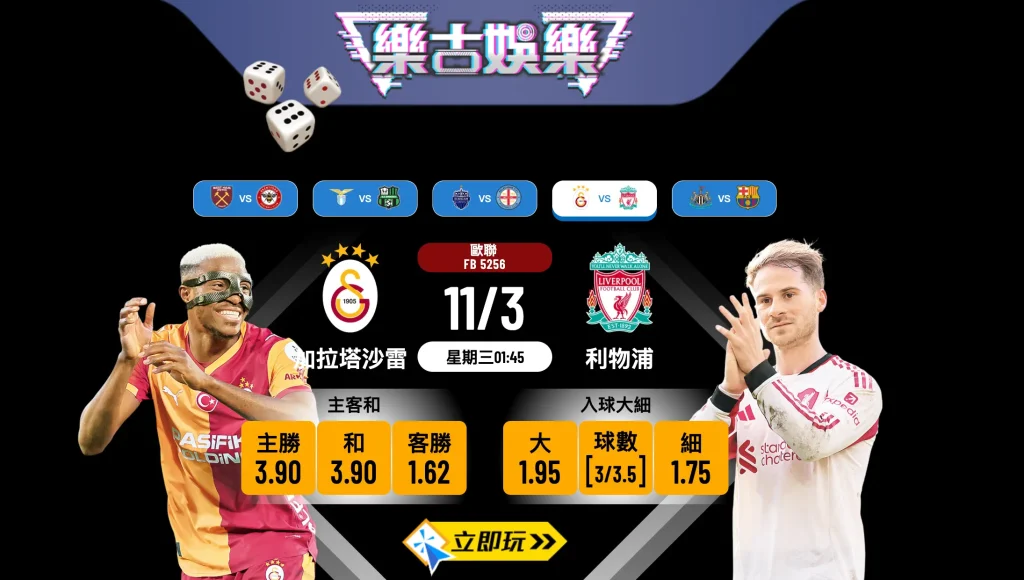 歐聯16強激戰：【加拉塔沙雷 VS 利物浦】樂古娛樂波膽推介及盤口分析